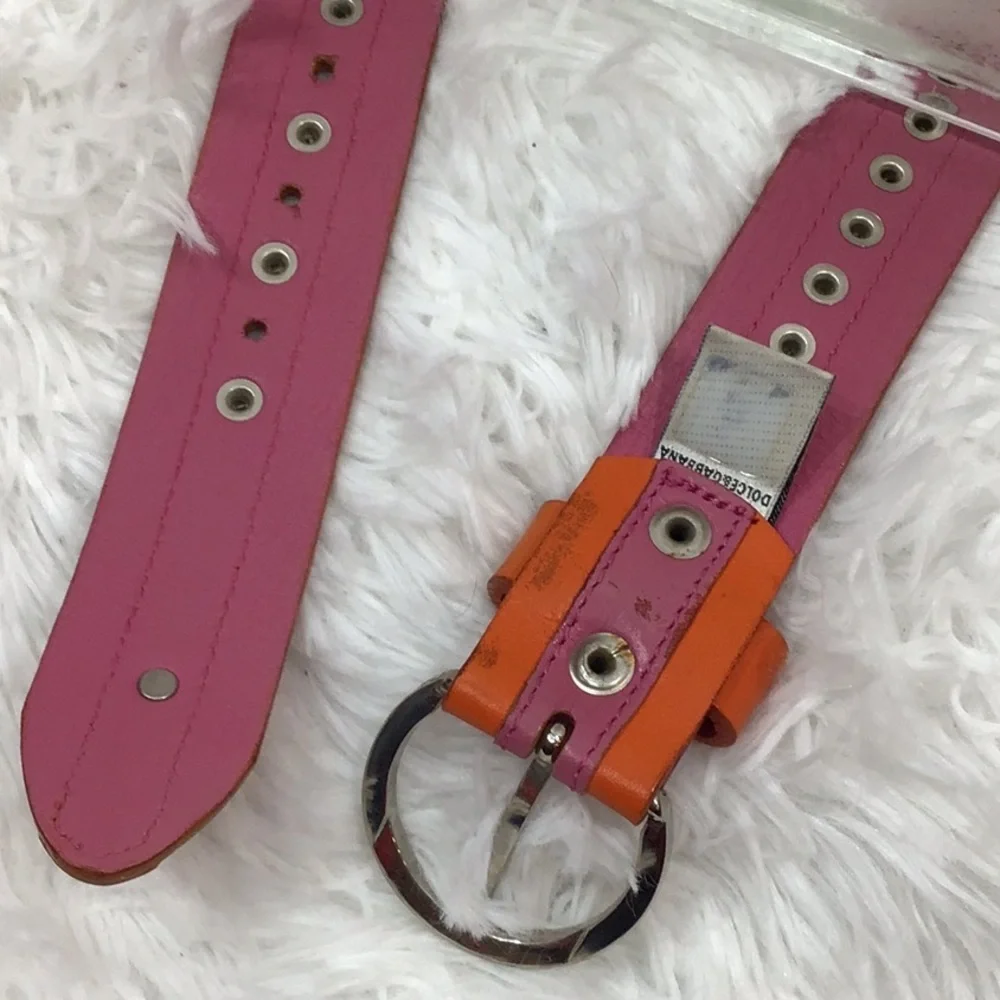 Dolce & Gabbana orange/pink leather silver stud belt